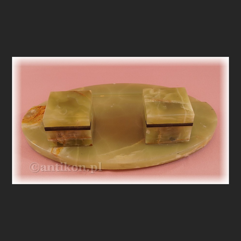 Duży kałamarz z zielonego onyksu Art deco 