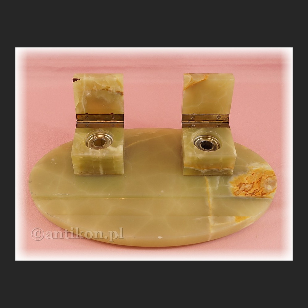 Duży kałamarz z zielonego onyksu Art deco 