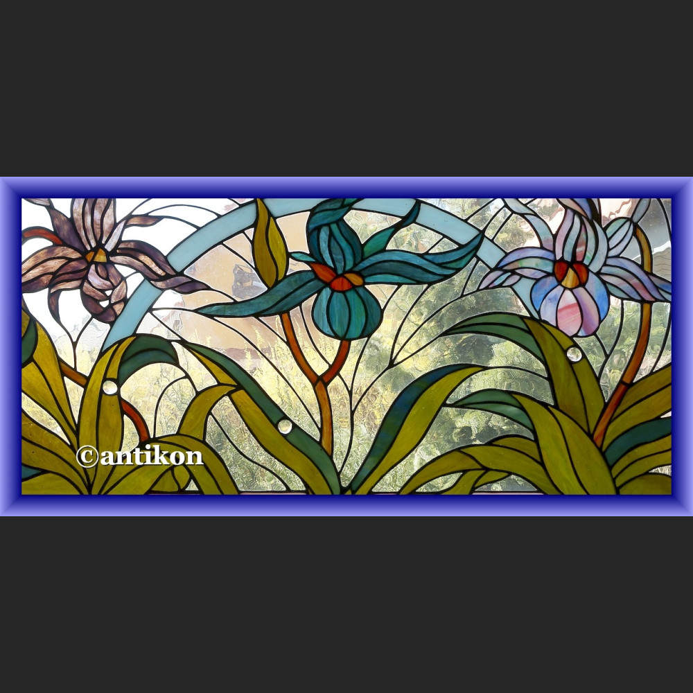 Witraż okienny secesyjny wykwintny szkalny