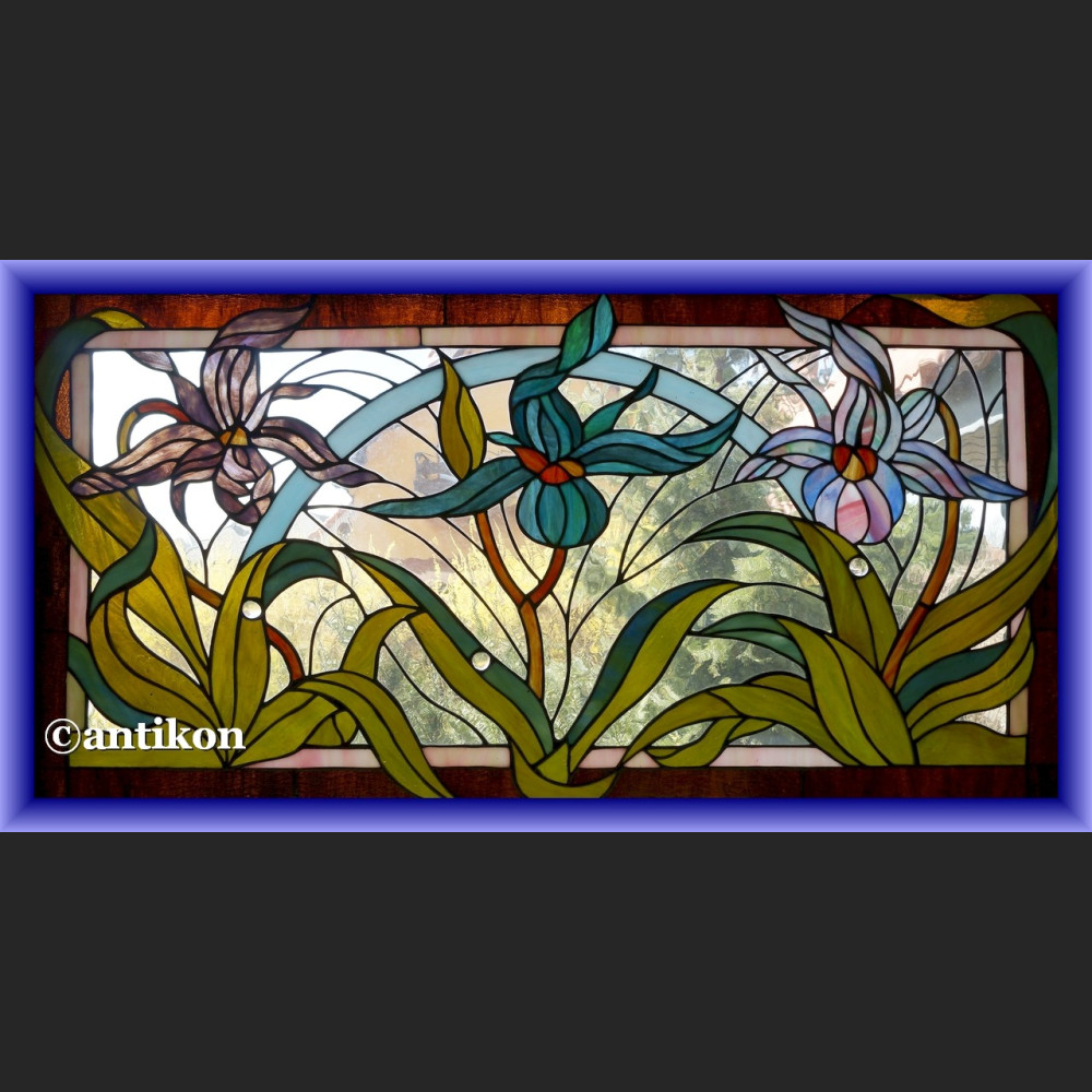 Witraż okienny secesyjny wykwintny szkalny