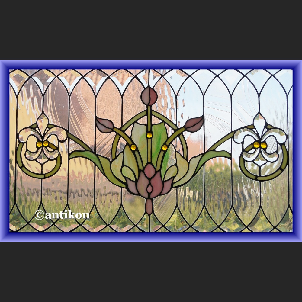 Witraż okienny szklany Tiffany zjawiskowy secesyjny
