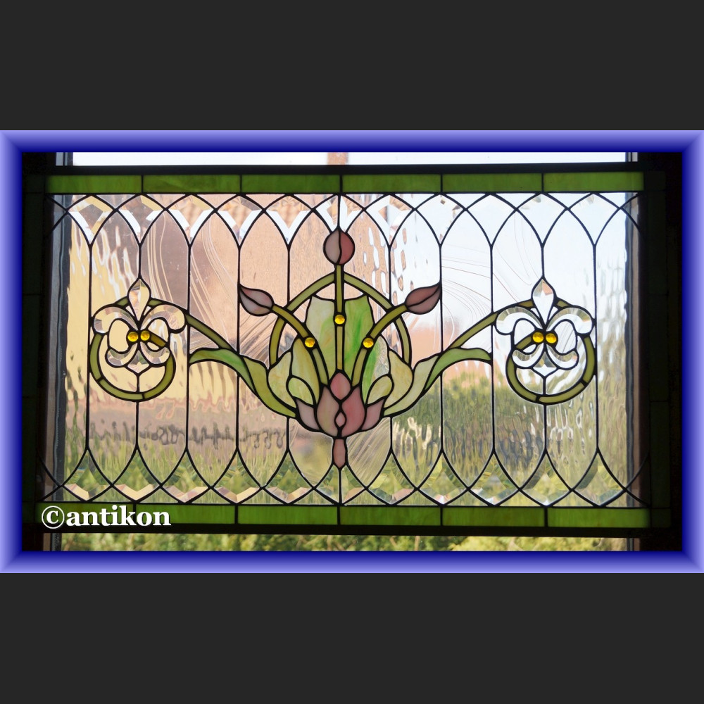 Witraż okienny szklany Tiffany zjawiskowy secesyjny