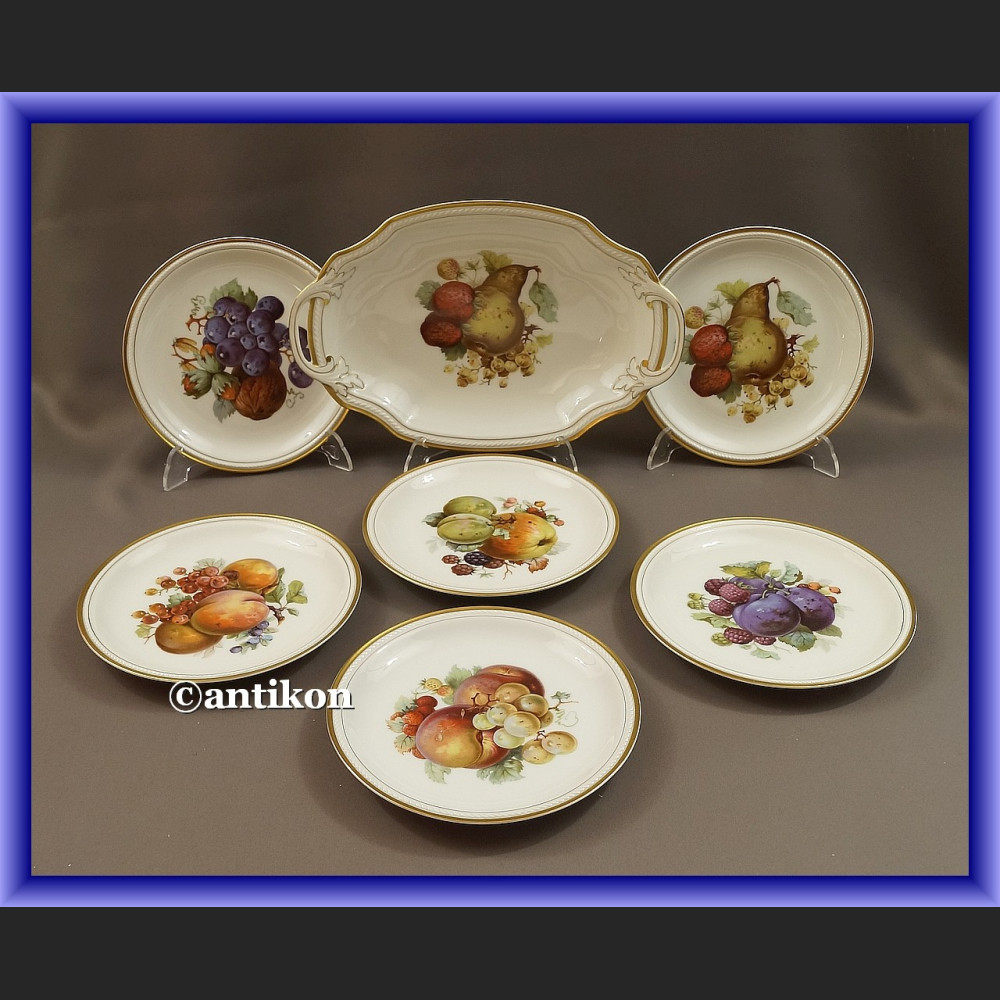 Porcelana Rosenthal serwis komplet deserowy  z paterą wzór z owocami