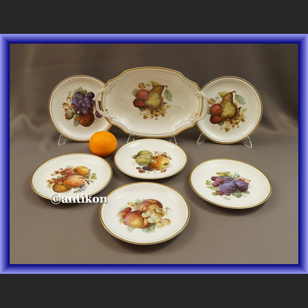Porcelana Rosenthal serwis komplet deserowy  z paterą wzór z owocami Porcelana Rosenthal serwis komplet deserowy  z paterą wzór z owocami