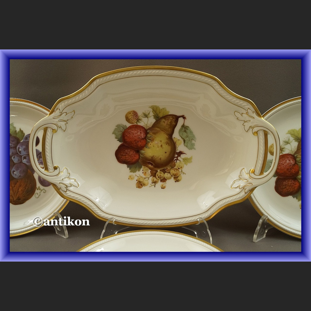 Porcelana Rosenthal serwis komplet deserowy  z paterą wzór z owocami Porcelana Rosenthal serwis komplet deserowy  z paterą wzór z owocami