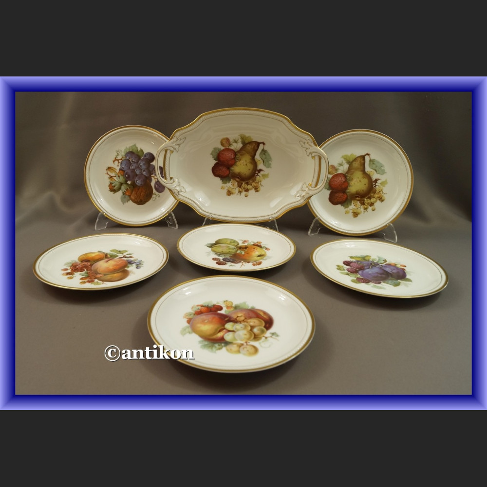 Porcelana Rosenthal serwis komplet deserowy  z paterą wzór z owocami Porcelana Rosenthal serwis komplet deserowy  z paterą wzór z owocami