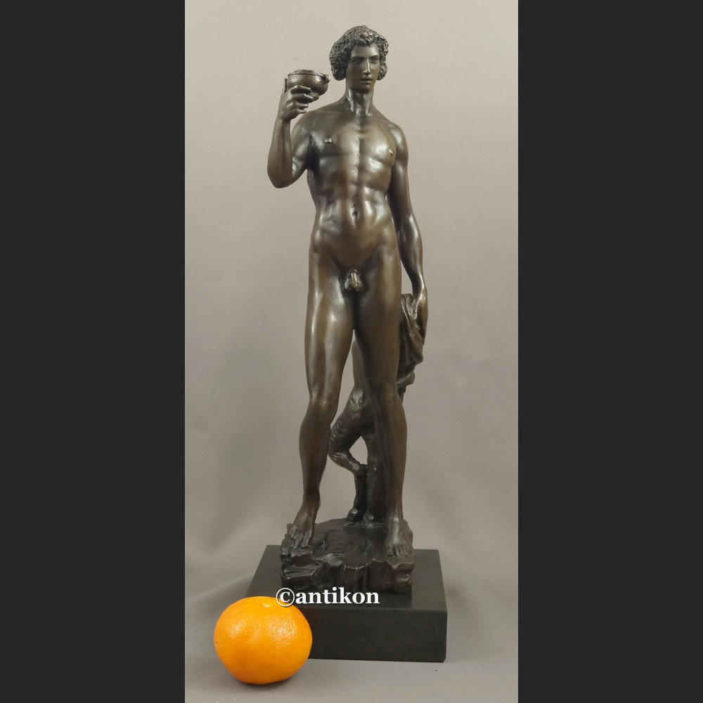 Bachus z faunem ogromny brąz salonowa rzeźba bóg wina