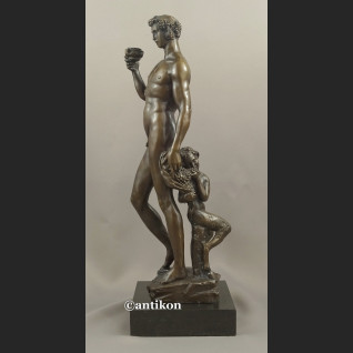 Bachus z faunem ogromny brąz salonowa rzeźba bóg wina