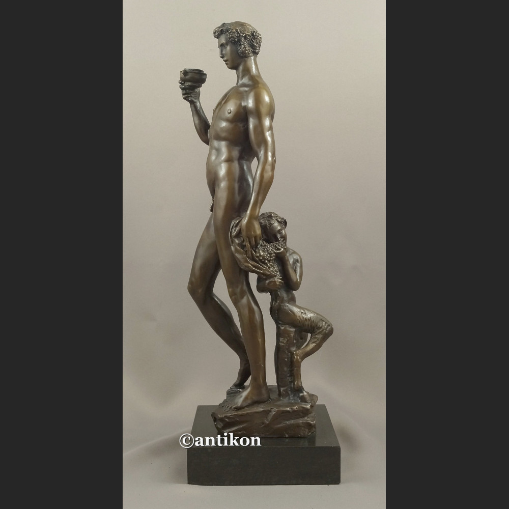 Bachus z faunem ogromny brąz salonowa rzeźba bóg wina