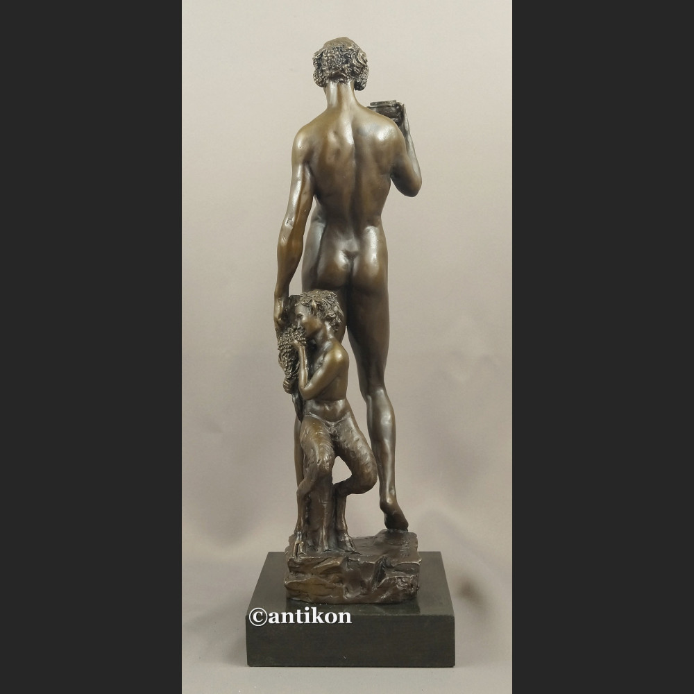 Bachus z faunem ogromny brąz salonowa rzeźba bóg wina