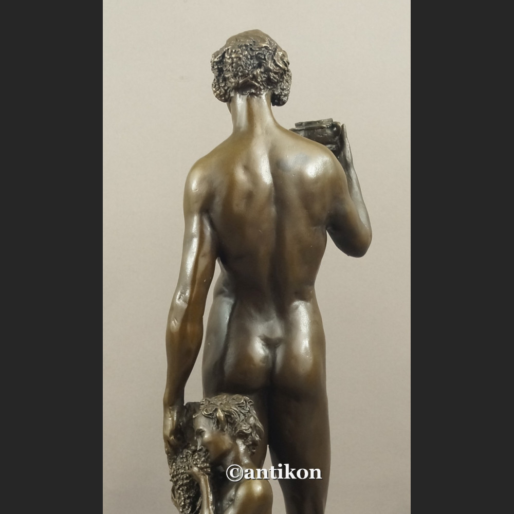 Bachus z faunem ogromny brąz salonowa rzeźba bóg wina