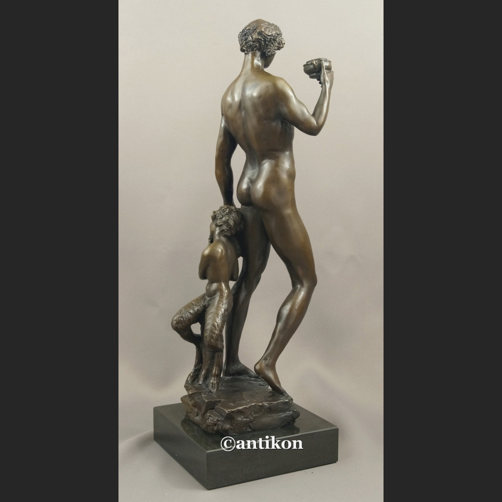 Bachus z faunem ogromny brąz salonowa rzeźba bóg wina