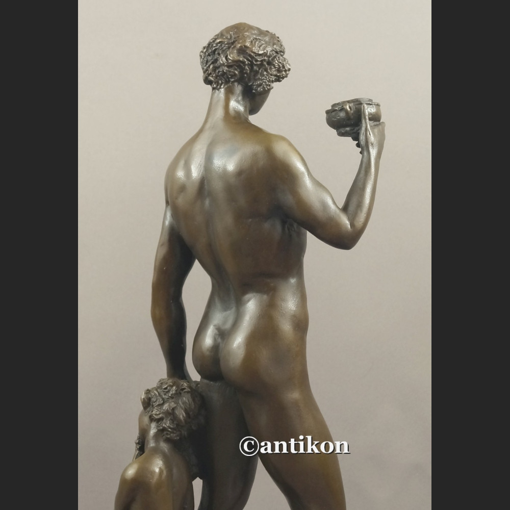 Bachus z faunem ogromny brąz salonowa rzeźba bóg wina