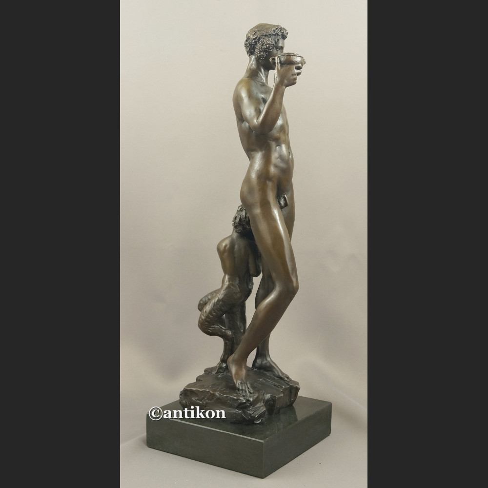 Bachus z faunem ogromny brąz salonowa rzeźba bóg wina