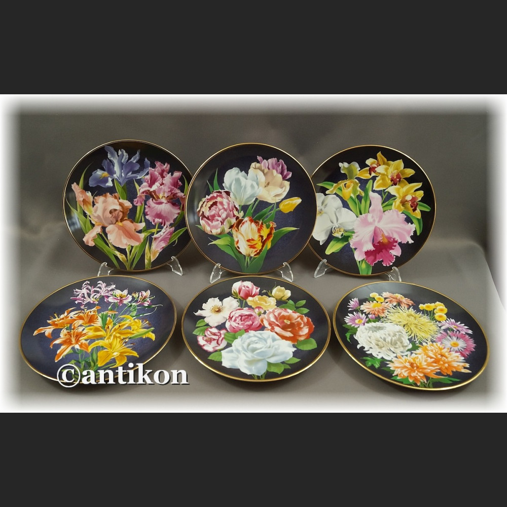 Ekskluzywna porcelana Kwiaty ogrodowe kolekcjonerskie talerze  cała seria z certyfikatem