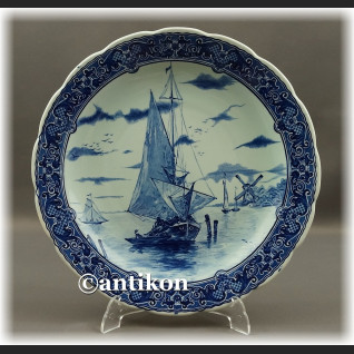 Żaglowiec  duży kobaltowy talerz kolekcjonerski