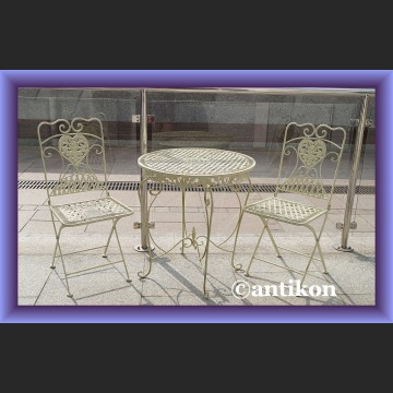 Krzesła plus stół Prowansalskie meble ogrodowe komplet stół i 2 krzesła śliczne metalowe meble do ogrodu