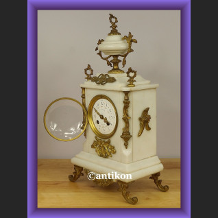 Zegar kominkowy elegancki z białego marmuru wspaniały stary 