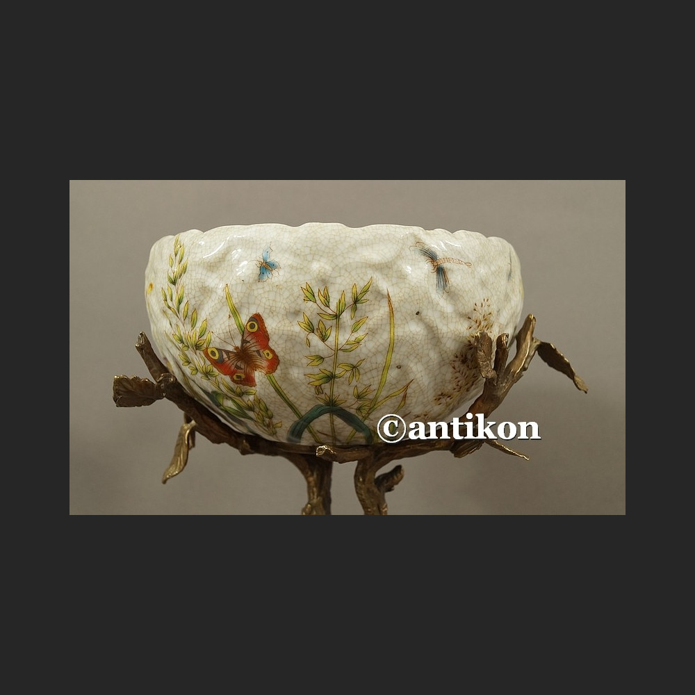 Patera secesyjna porcelana na konarze z brązu Patera secesyjna porcelana na konarze z brązu