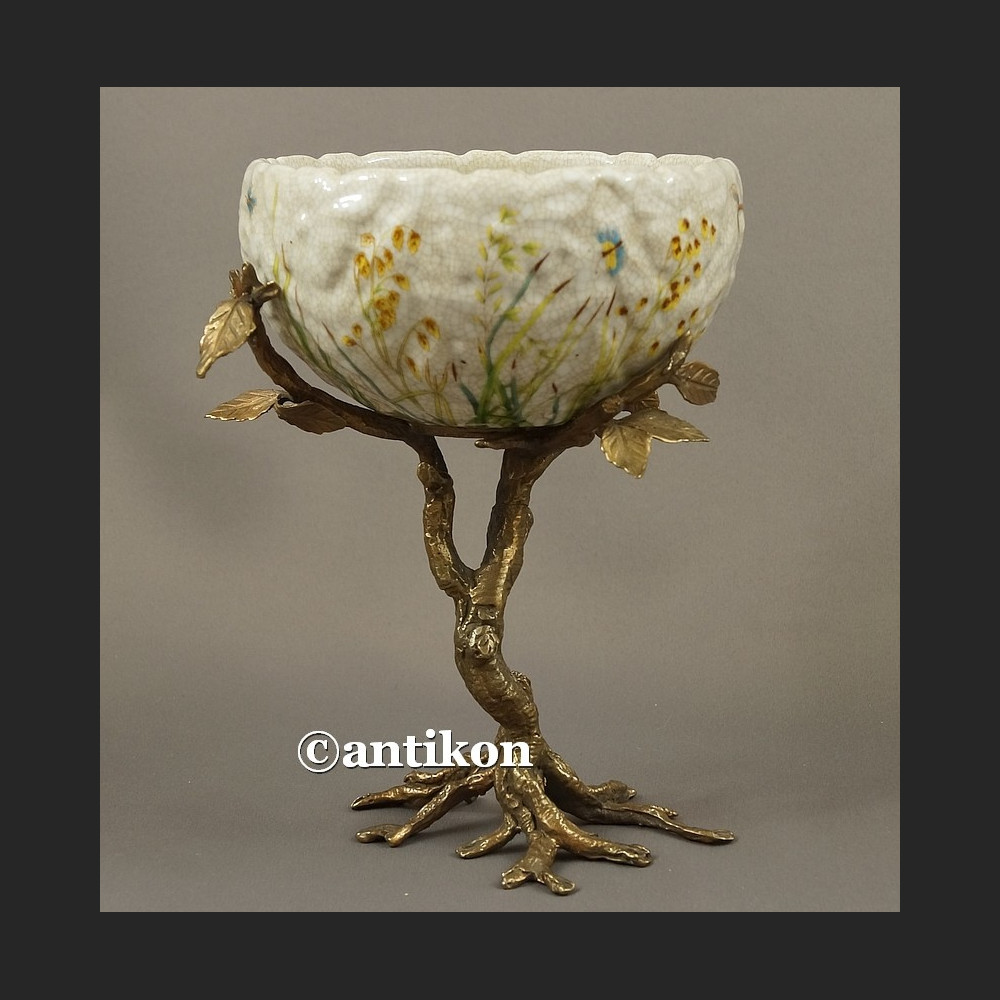 Patera secesyjna porcelana na konarze z brązu Patera secesyjna porcelana na konarze z brązu