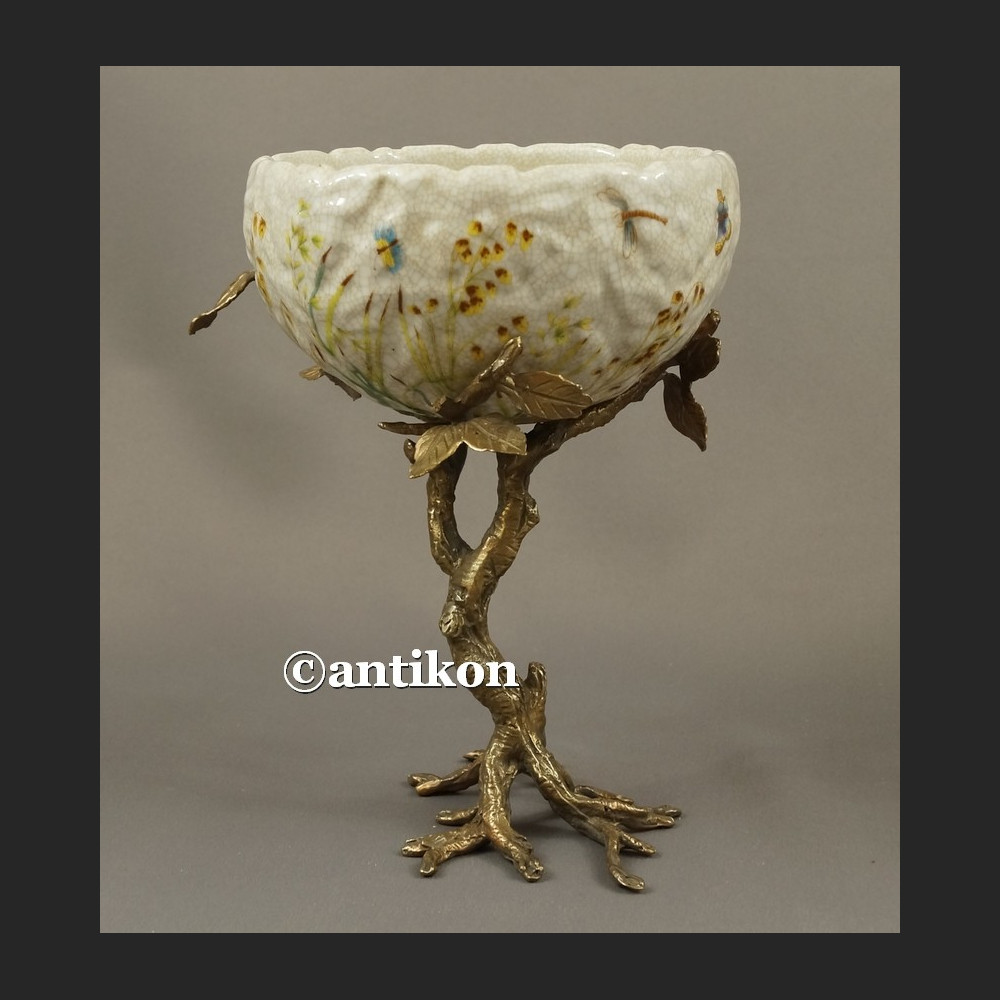 Patera secesyjna porcelana na konarze z brązu Patera secesyjna porcelana na konarze z brązu