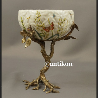 Patera secesyjna porcelana na konarze z brązu 