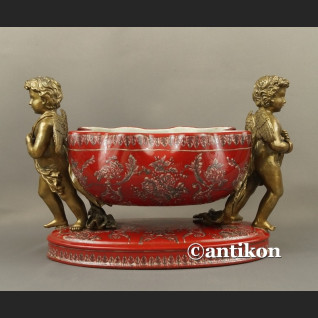 Patera barokowa z aniołami porcelana z brązem