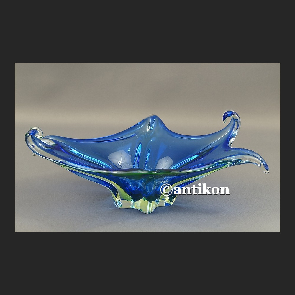 Patera Murano niebiesko zielona misa z językami Patera Murano niebiesko zielona misa z językami