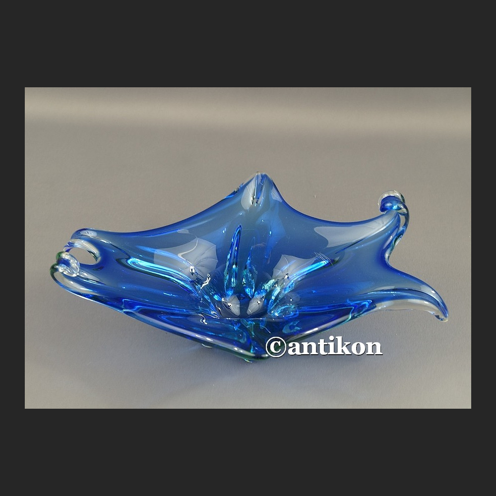 Patera Murano niebiesko zielona misa z językami Patera Murano niebiesko zielona misa z językami