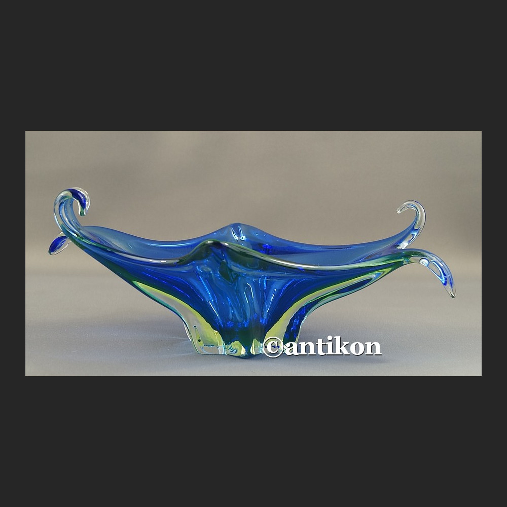 Patera Murano niebiesko zielona misa z językami Patera Murano niebiesko zielona misa z językami