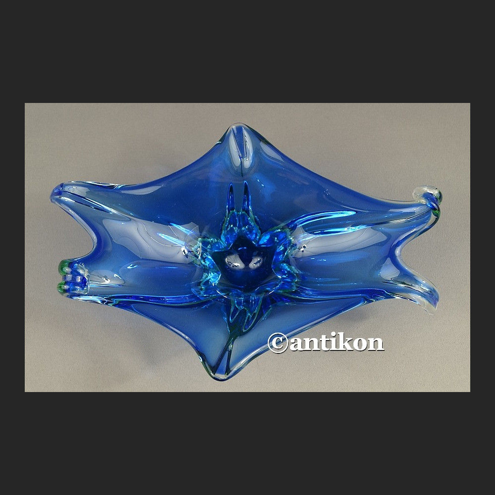 Patera Murano niebiesko zielona misa z językami Patera Murano niebiesko zielona misa z językami