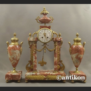 Stary zegar z różowego marmuru Francja 1900r 