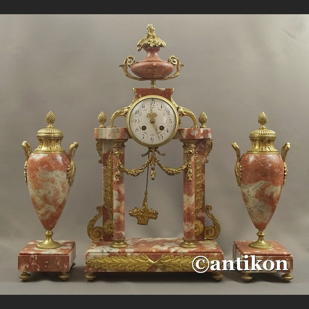 Stary zegar z różowego marmuru Francja 1900r 