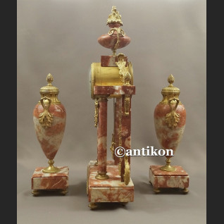 Stary zegar z różowego marmuru Francja 1900r 