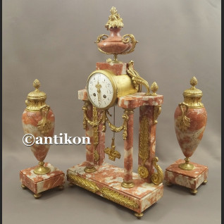 Stary zegar z różowego marmuru Francja 1900r 