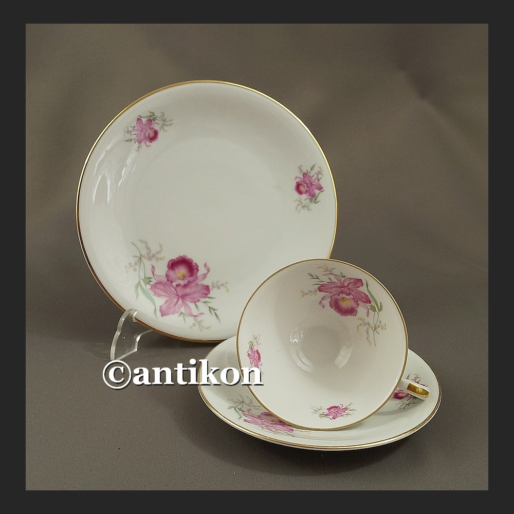 Filiżanka kolekcjonerska stara bawarska porcelana zestaw śniadaniowy  kwiatowe trio 