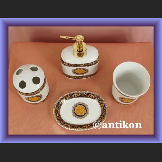 Akcesoria łazienkowe zestaw z porcelany mydelniczka dozownik kubek porcelana Limoges Akcesoria łazienkowe zestaw z porcelany mydelniczka dozownik kubek porcelana Limoges