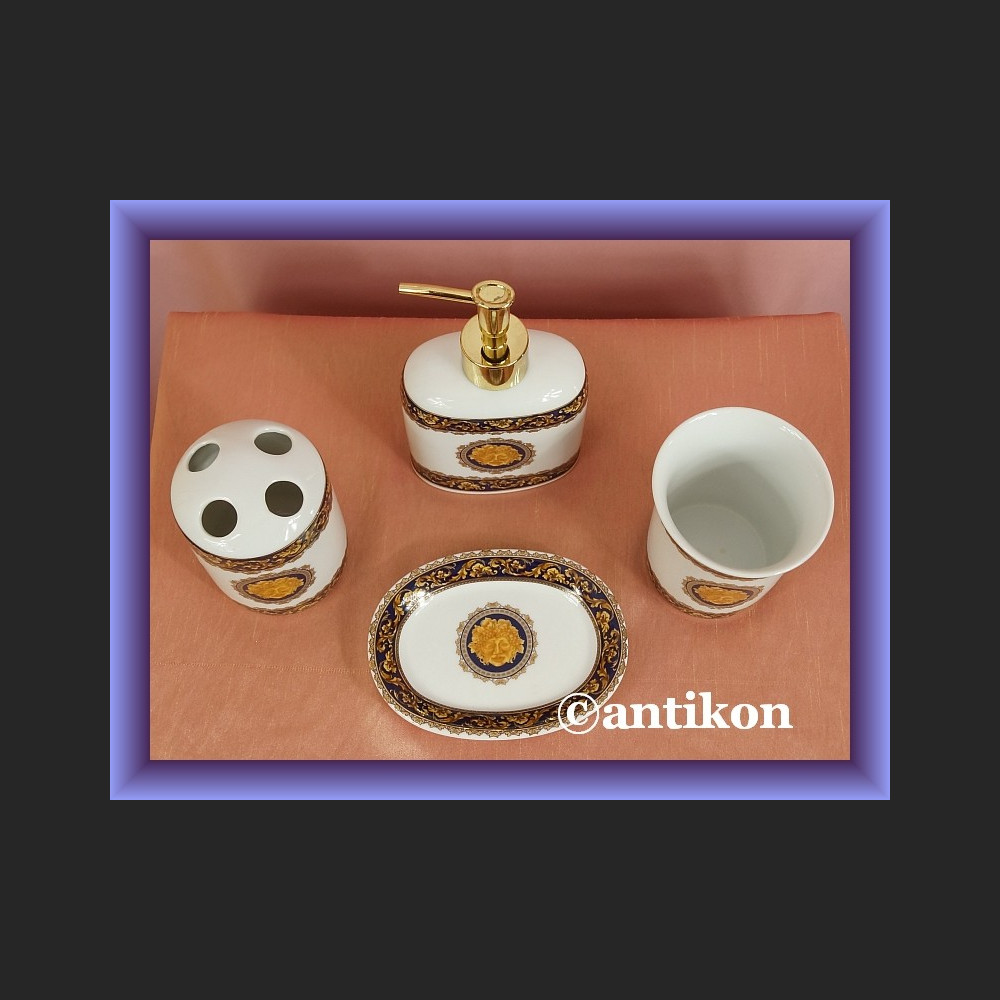 Akcesoria łazienkowe zestaw z porcelany mydelniczka dozownik kubek porcelana Limoges Akcesoria łazienkowe zestaw z porcelany mydelniczka dozownik kubek porcelana Limoges
