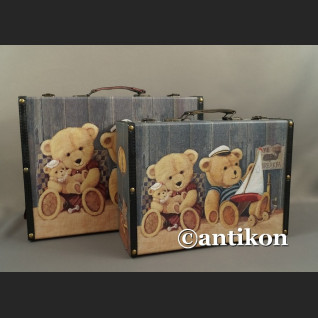 Walizki vintage z misiami komplet dekoracyjnych pudeł 
