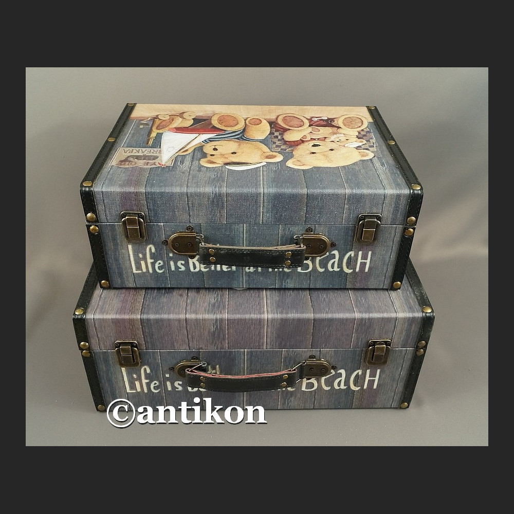 Walizki vintage z misiami komplet dekoracyjnych pudeł Walizki vintage z misiami komplet dekoracyjnych pudeł
