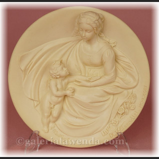 Relief  alabastrowy płaskorzeźba Madonna z Dzieciątkiem 