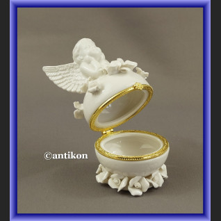 Szkatułka aniołek porcelanowa z różami 