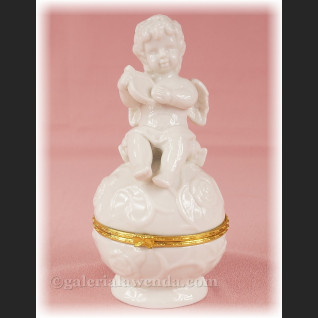 Szkatułka aniołek porcelanowa z harfą