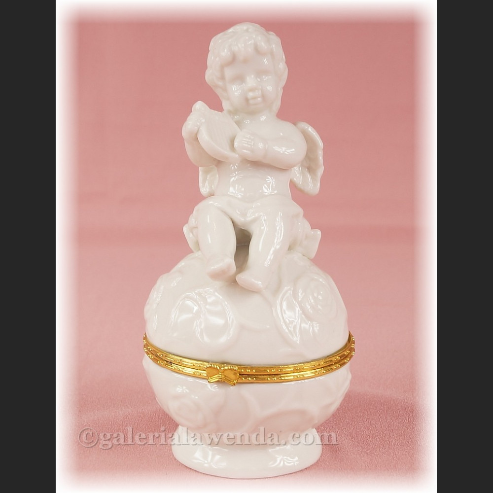 Szkatułka aniołek porcelanowa z harfą