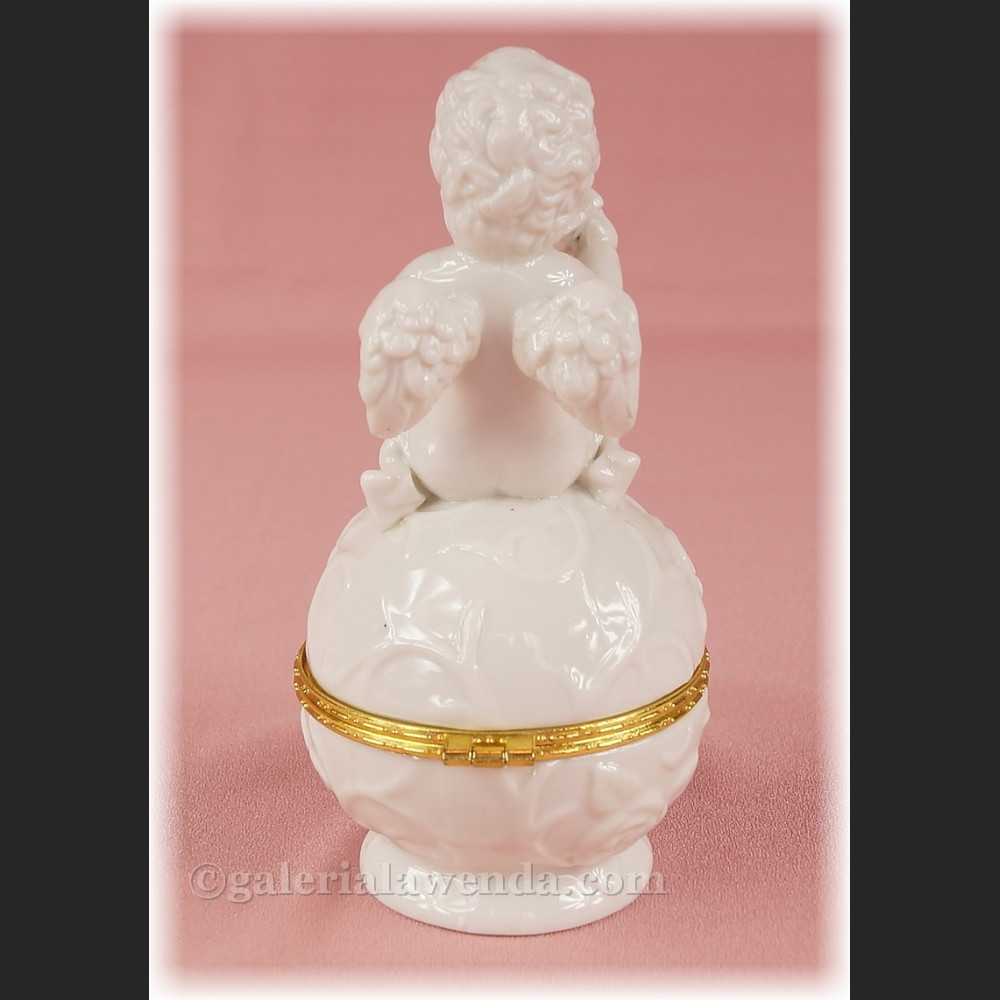 Szkatułka aniołek porcelanowa z harfą