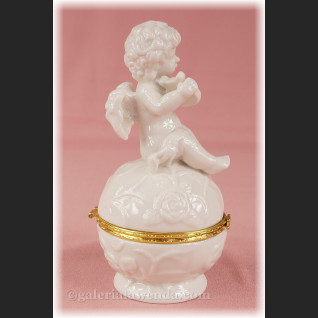 Szkatułka aniołek porcelanowa z harfą