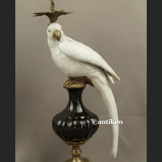 Para świeczników z papugami  ogromne porcelana z brązem  Para świeczników z papugami  ogromne porcelana z brązem