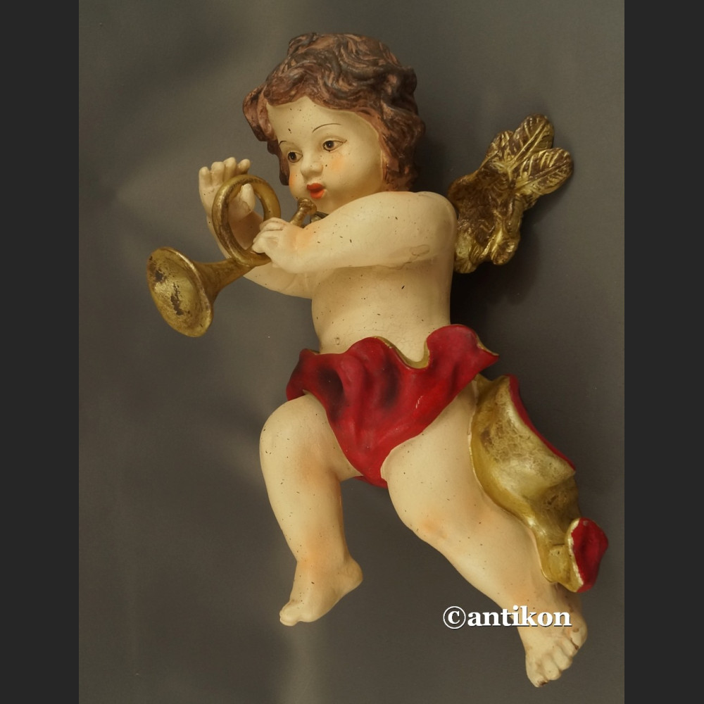 Anioł z trąbką duża barokowa figurka