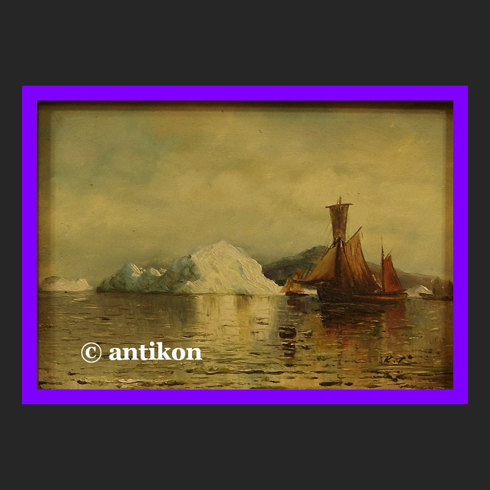 Góra lodowa obraz olejny złocona rama Góra lodowa obraz olejny złocona rama