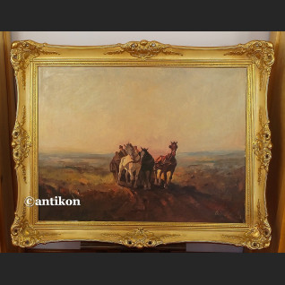 Obraz olejny trojka konie  ok 1900